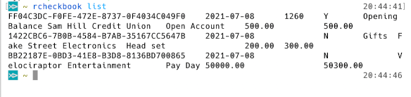 view of all transactions in register.